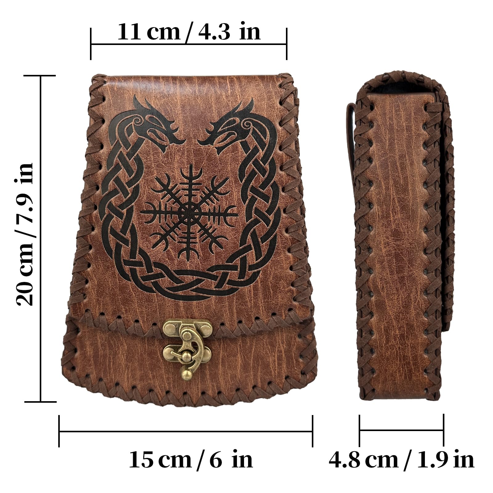 HiiFeuer Riñonera Nórdica de Piel sintética en Relieve, Riñonera Retro Medieval, Riñonera Portátil Vintage con Hebilla para REN Faire