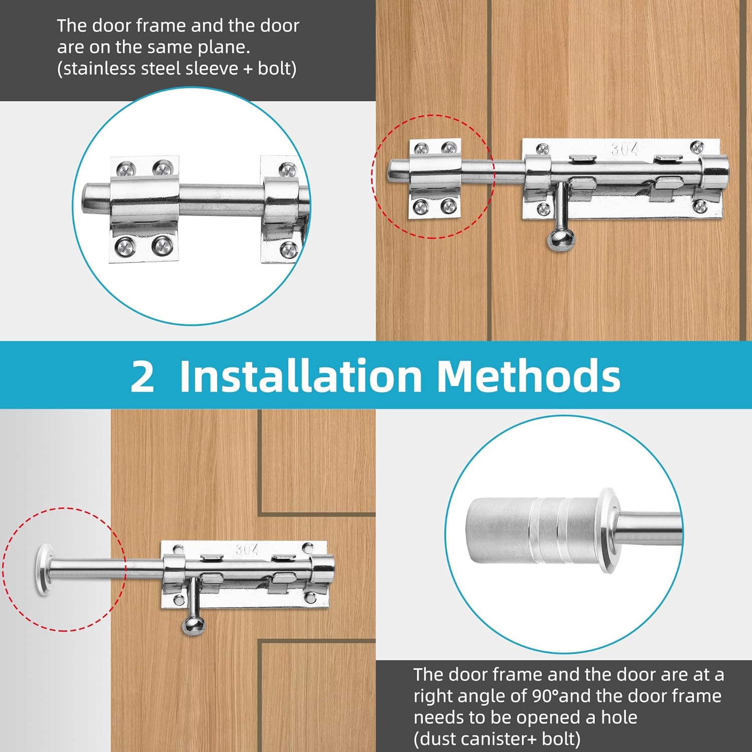 Heavy Duty 304 Stainless Steel Gate Latches,for Wooden Fences,Metal Gates Doors Stopper,Padlock Latches Heavy Duty Barrel Bolts Safety,Yard Door，Barn Door Slide Bolt (White, 6.3in)