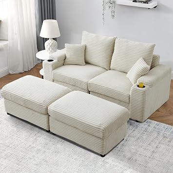 Chaise Lounge Chair Indoor,70.8 Oversized Sleeper Chair with Wood Frame, Upholstered Sofa Bed for Living Room, Movie Room, Bedroom with 2 Storage Pockets& 2 Cup Holders(Corduroy, Beige)