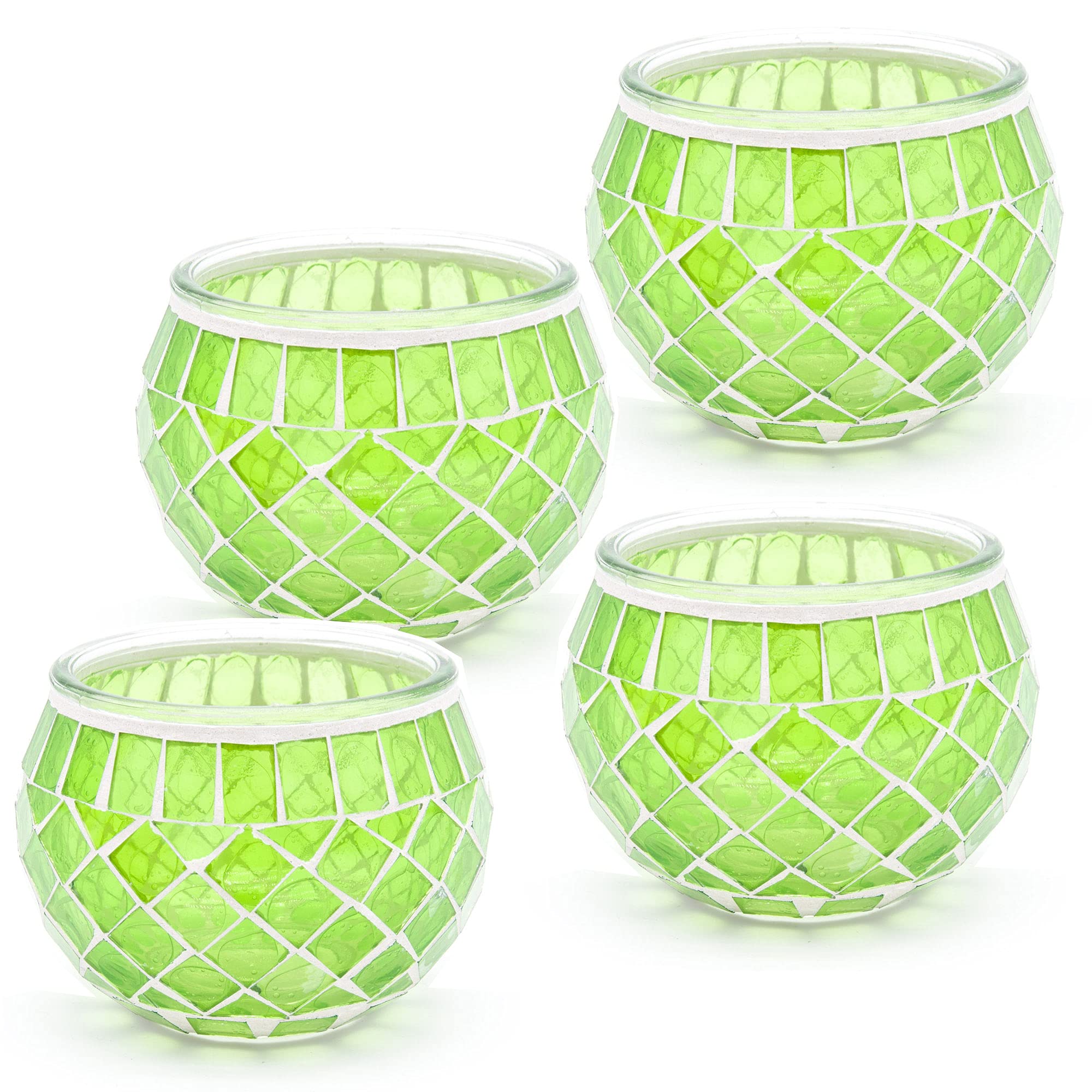 Mosaic Glass Candle Holder Vintage Jar Tealight Holders, Home Decoration with upto 8 Hour Burn Tea Light Candles (Green 4 Pack) — image 1