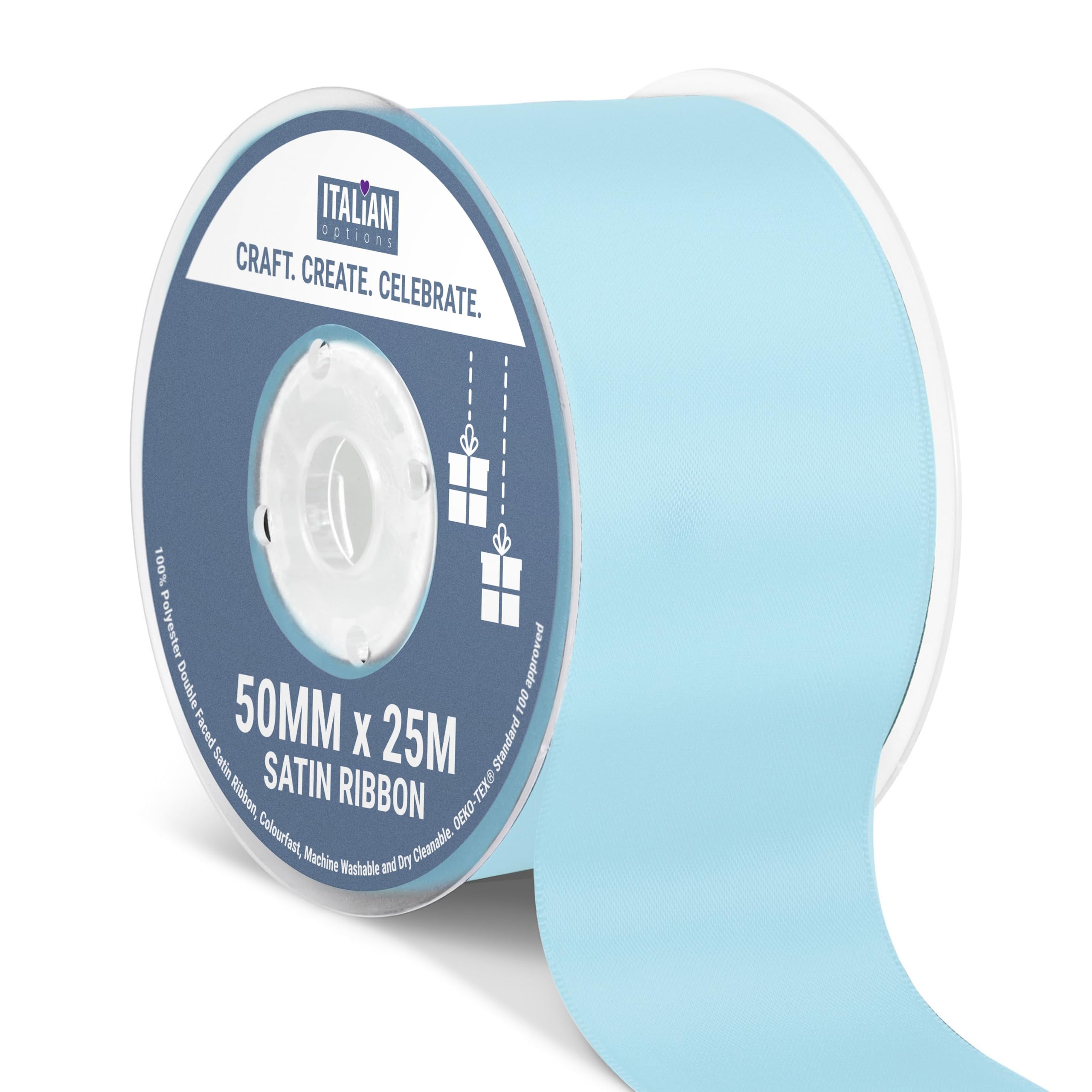 Italian Options Satin Ribbon, Fabric Ribbons for Gift Wrapping, Crafting, Balloons, Wedding Car, Presents, Cake, Christmas, Birthday, Gift Wrap Accessories, 10mm Wide x 25 Metre Roll, Lemon — view 256