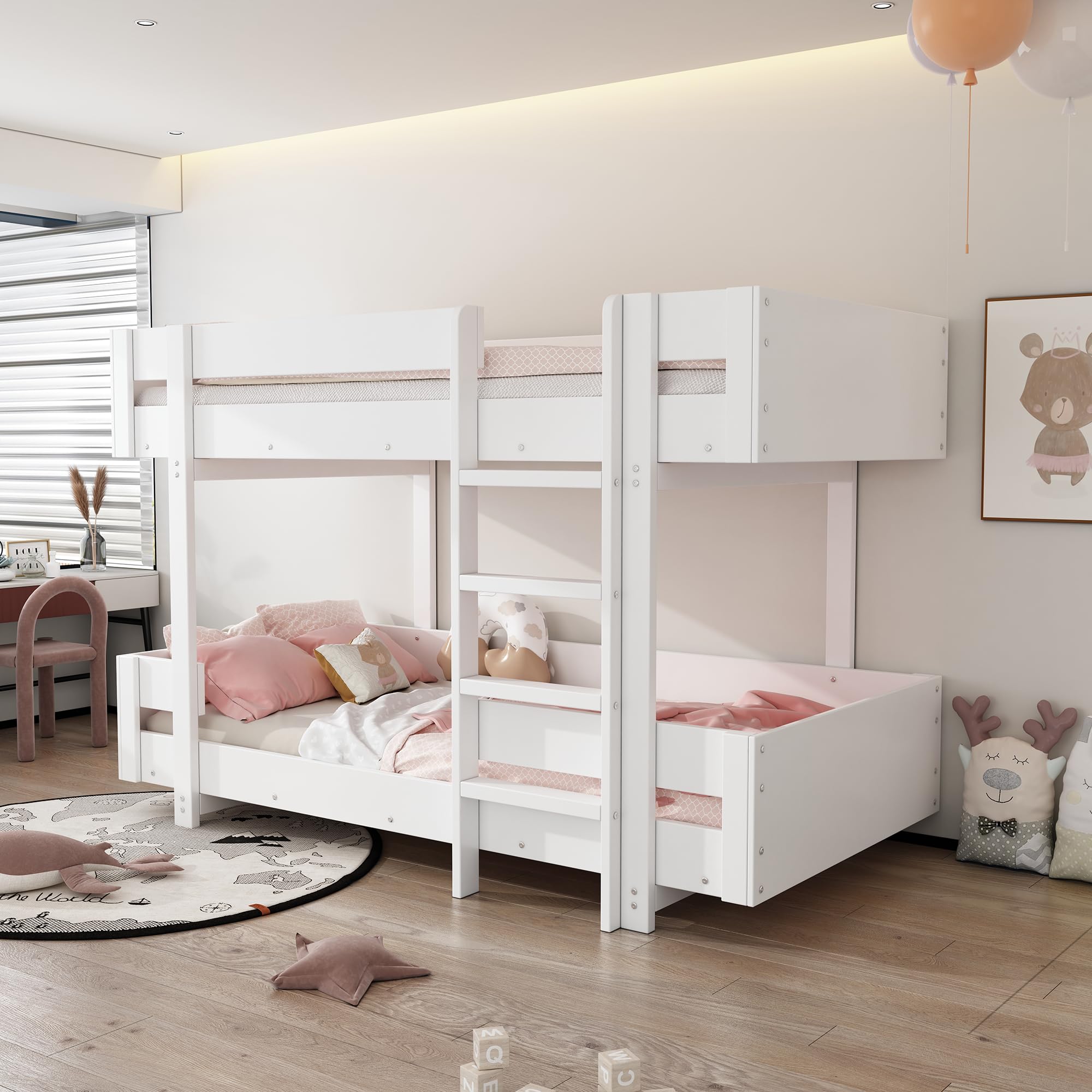 Merax Lit superposé pour Enfant, 90 x 200 cm, en Bois Massif et MDF, avec échelle de sécurité, pour garçons et Filles, Blanc (sans Matelas)