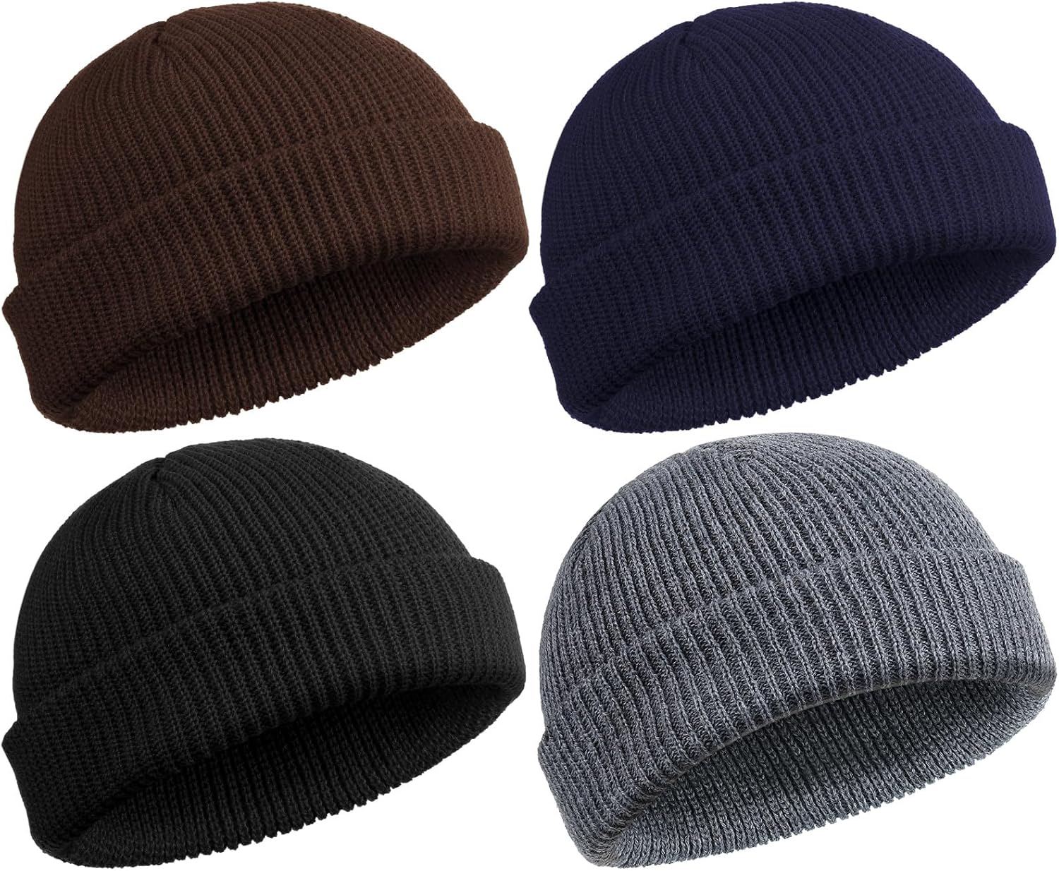 SATINIOR 4 Pieces Trawler Beanie Watch Hat Roll up Edge Skullcap Fisherman Beanie Unisex