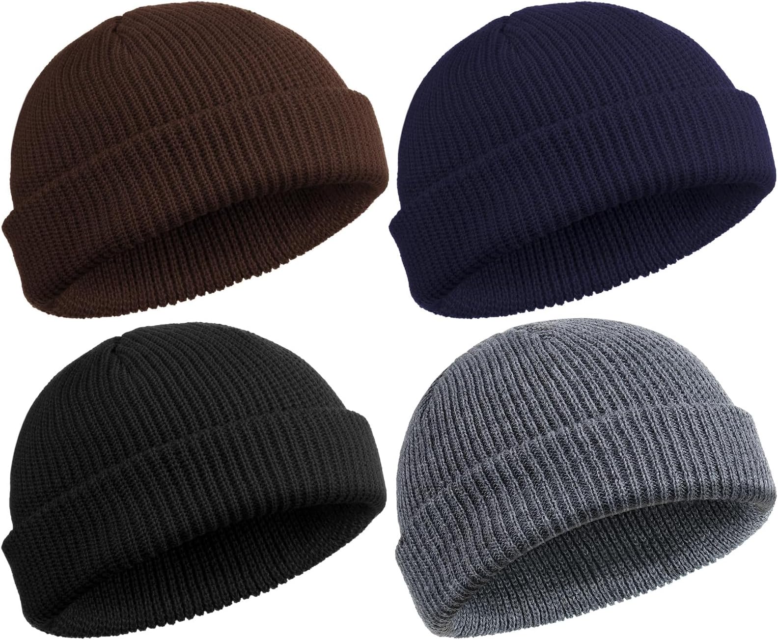 4 Pieces Trawler Beanie Watch Hat Roll up Edge Skullcap Fisherman Beanie Unisex