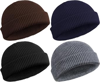 SATINIOR 4 Pieces Trawler Beanie Watch Hat Roll up Edge Skullcap Fisherman Beanie Unisex