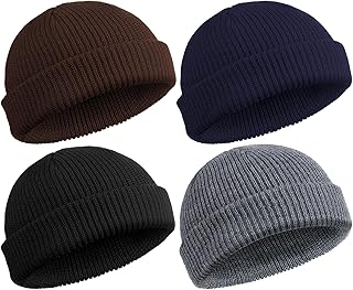 4 Pieces Trawler Beanie Watch Hat Roll up Edge Skullcap Fisherman Beanie Unisex