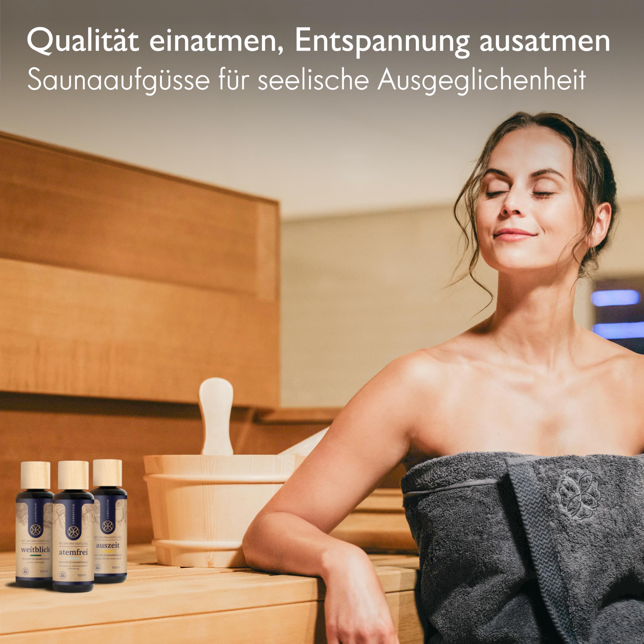 Liebenstein® BIO Saunaaufguss SET “Wohlfühl-Trio” [3x100ml Sauna Aufgussmittel] mit 100% naturreinen Bio Ölen - regional und nachhaltig - Schwarzwald Sauna Set für ein intensives Dufterlebnis