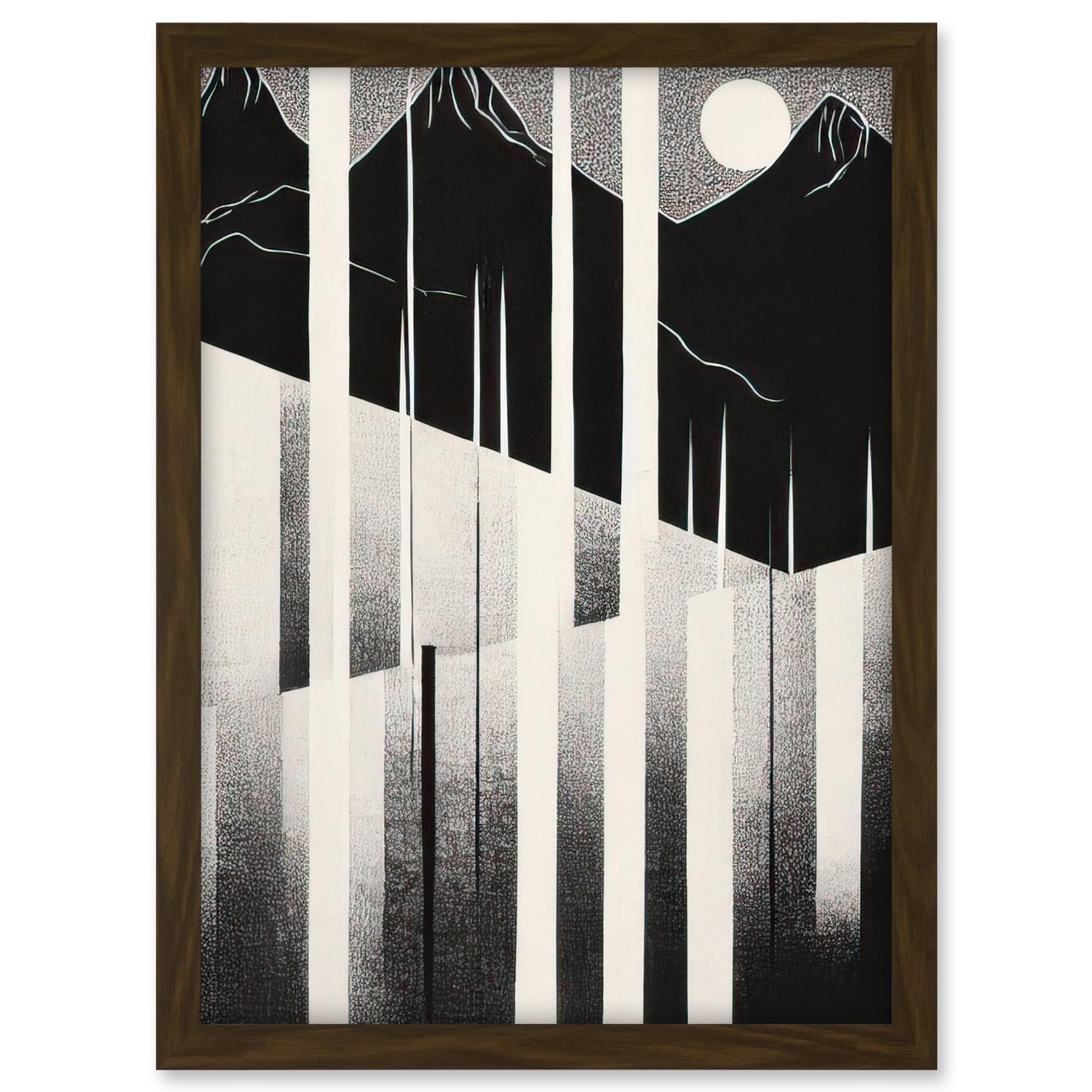 Artery8 Abstract Mountain Landscape Lake Sunrise Linocut Artwork Framed A3 Wall Art Print
