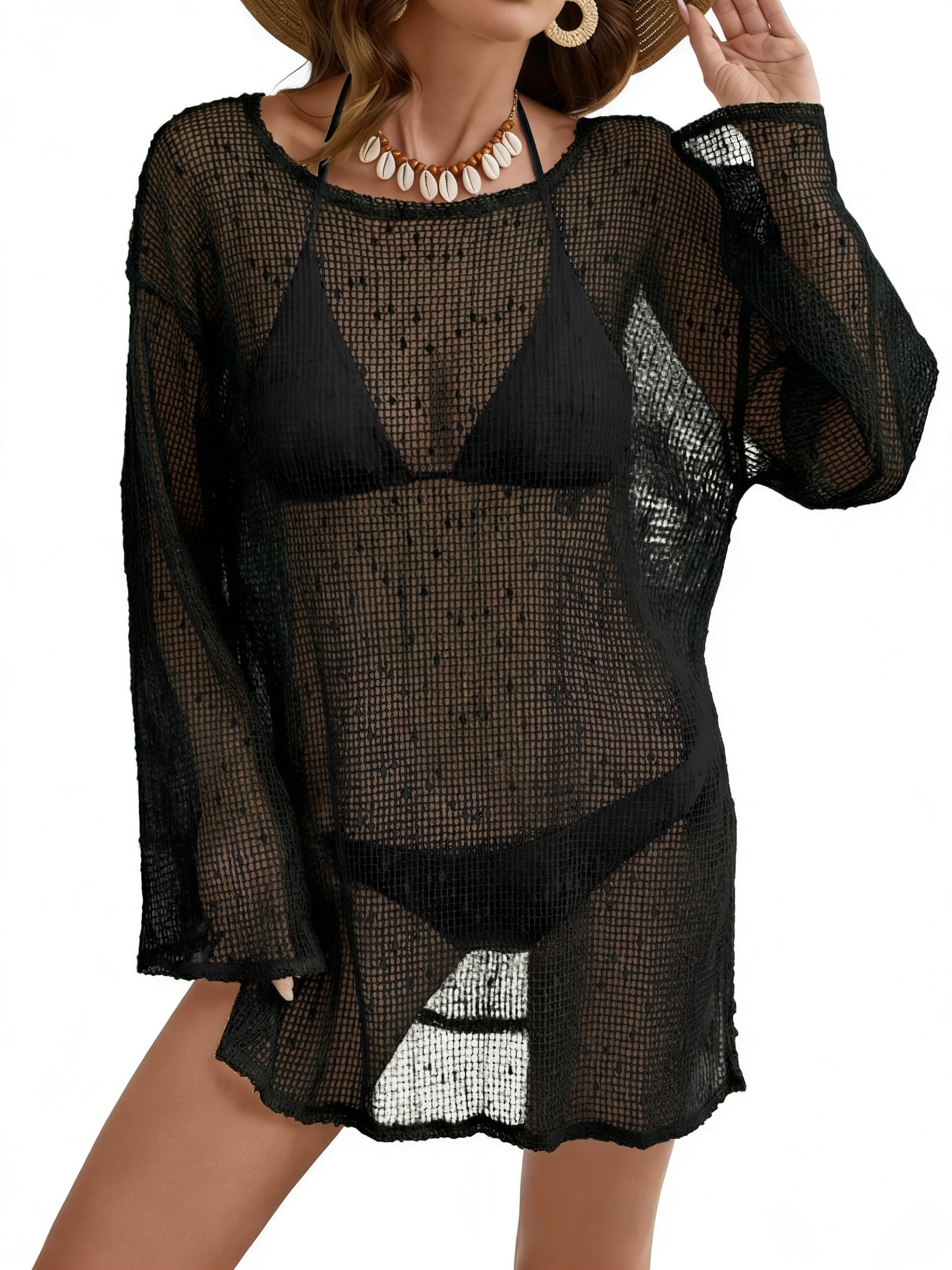 Ladlop Women Summer Sexy Crochet Swim Cover Up 2026 Bathing Suit Swimwear Beach Vacation Outfits