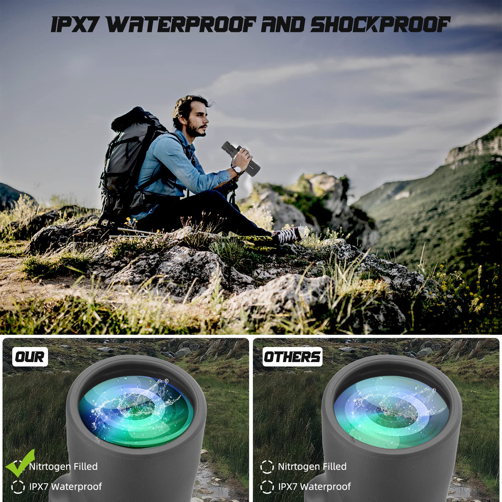 Télescope Monoculaire,Monoculaire 10-30X50 Zoom HD,Télescope Monoculaire à Prisme FMC BAK4 Haute Puissance avec Adaptateur de Téléphone à Bandoulière pour Observation des Oiseaux Chasse Camping