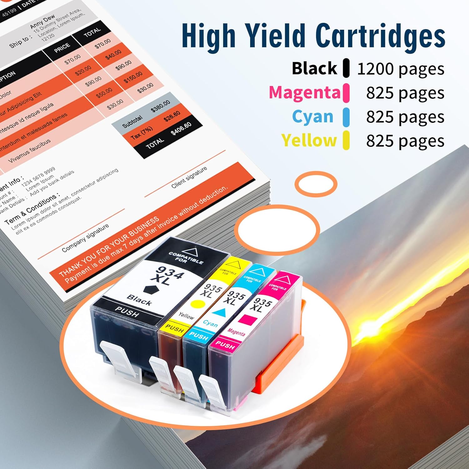 934XL 935XL Ink Cartridge Compatible with Hp Officejet 6810 6220 6812 6815 6820 Officejet Pro 6230 6830 6835 Series Printer 4 Pack (Black & C/M/Y)