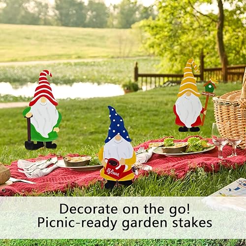 Miniatura 6 de Voumisl - Decoración de gnomo para jardín, estacas de metal para exteriores, decoración de pared, encantadoras figuras de gnomo para Pascua,