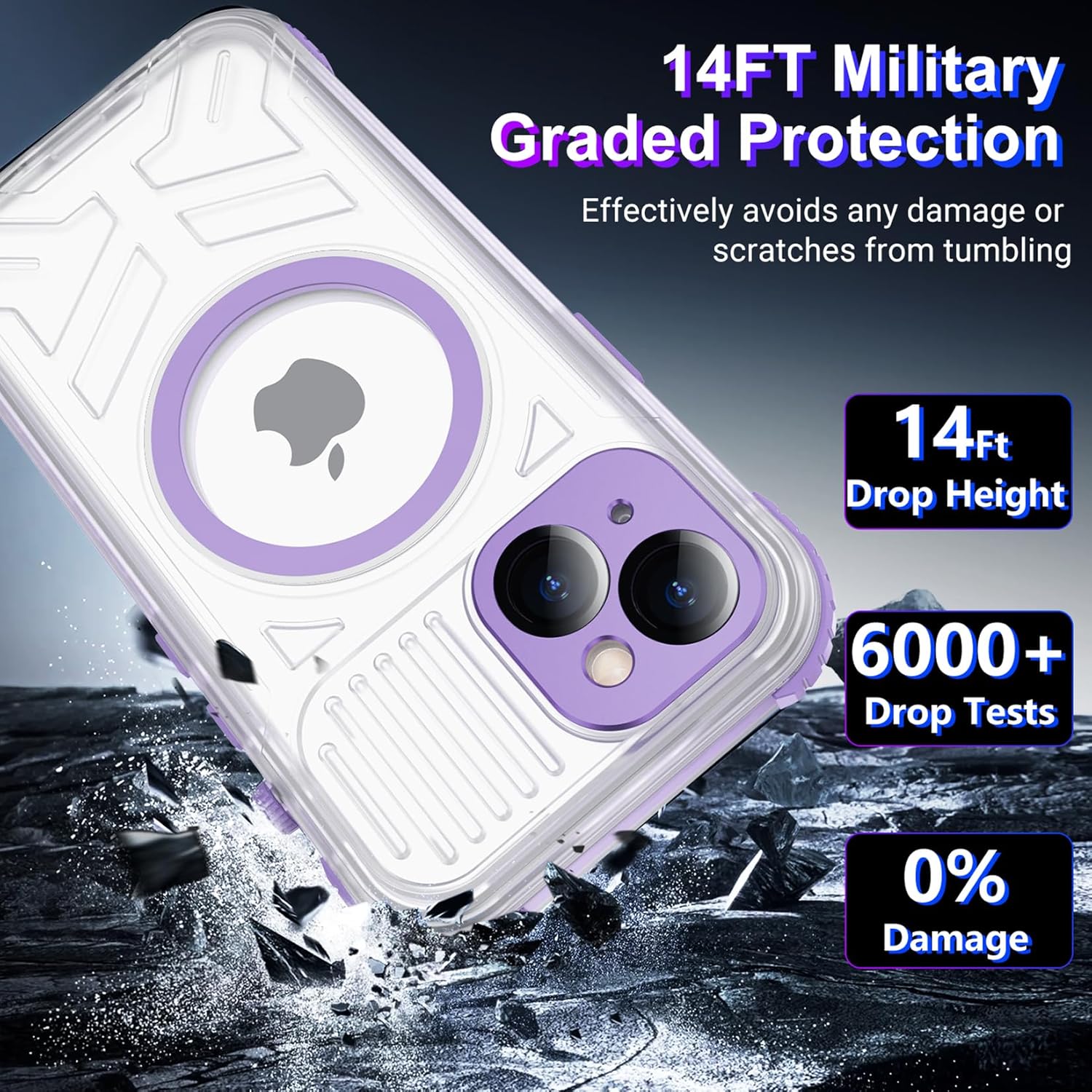 Temdan Magnetic for iPhone 15 Case Waterproof,[Built-in Screen & Camera Protector][Full Body Shockproof][IP68 Underwater][Dustproof] Shockproof Phone Case for iPhone 15 6.1"-Purple