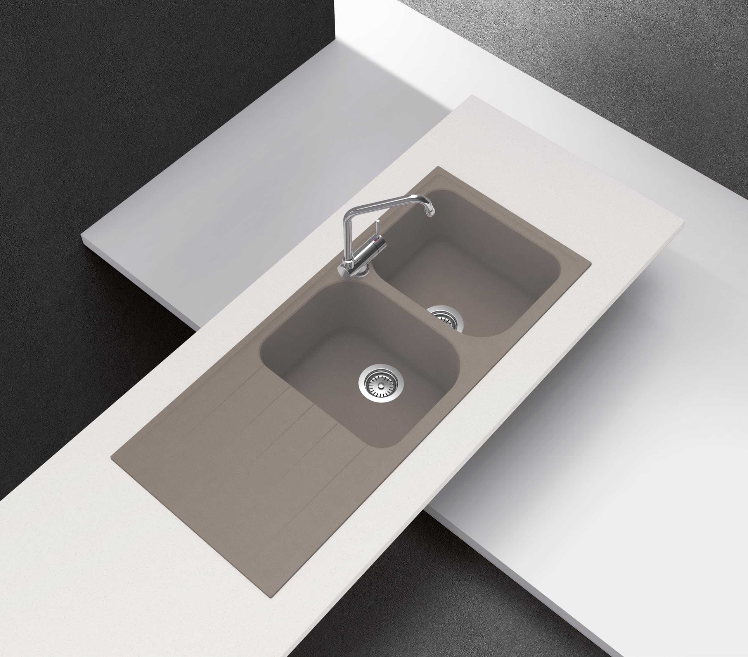 SCHOCK | Lavello Cucina Lithos D200 2 Vasche con Gocciolatoio, Vasca Reversibile, Materiale Cristalite®, Nero Assoluto, 1160x500mm