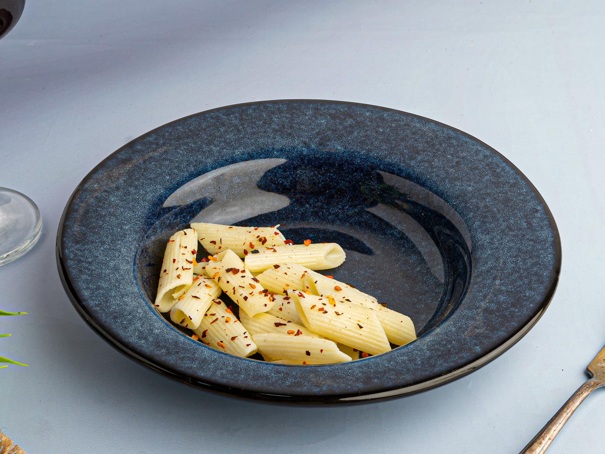 Bodhi House Ceramic Handmade Pasta Plates, Set of 2, 24cm, Reactive Blue - Reactive Blue