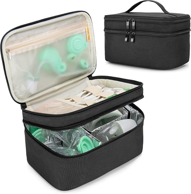 BAFASO Double Layer Wearable Breast Pump Bag, Black | Compatible with Momcozy, Paruu and Most Hands Free Pump, Carrying Case for Breast Pump and Extra Parts, Bag Only