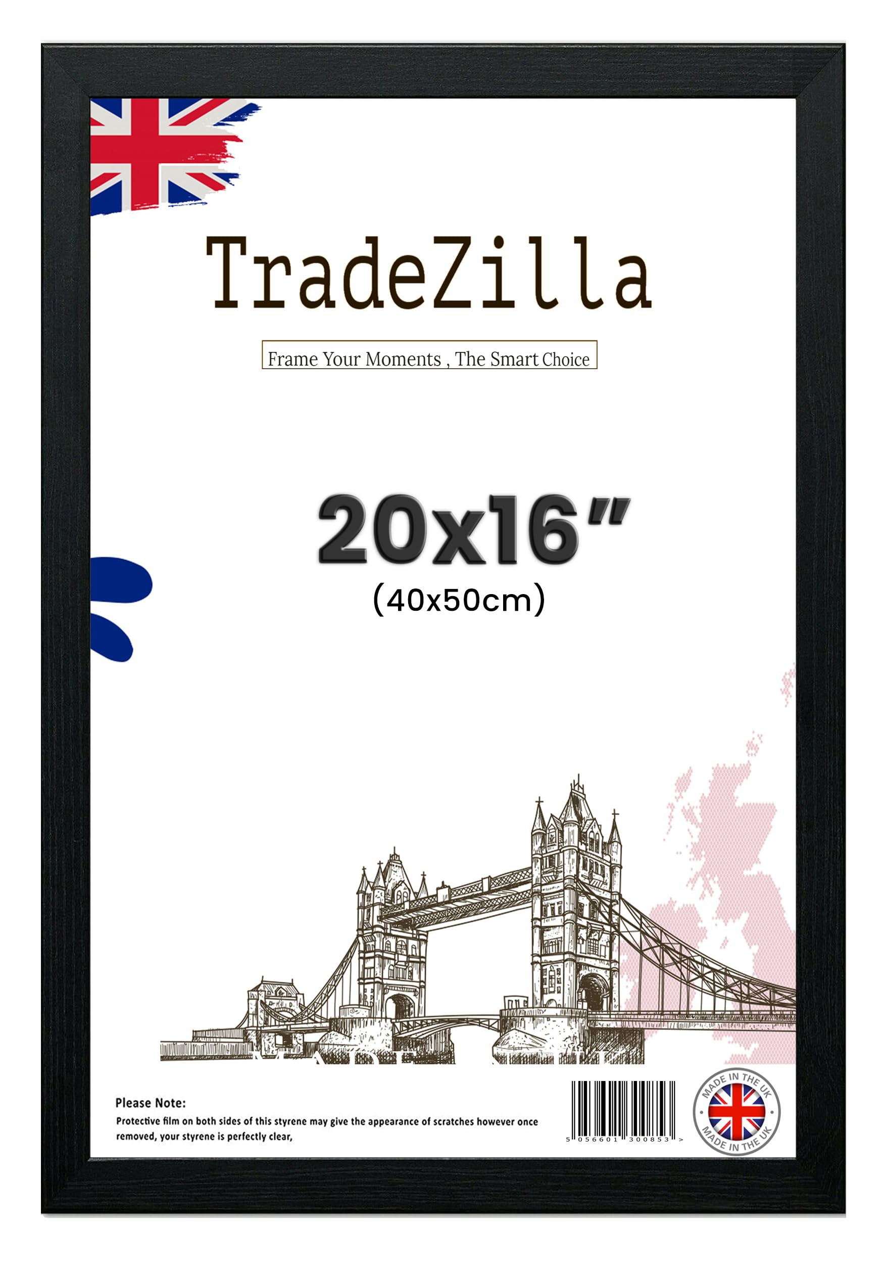TradeZilla ® | ( 40 x 50 CM Frame 400 x 500 mm MDF Wood Frames (50 x 40 cm) - 16 x 20 Inch Photo Frames - 1' 4" x 1' 8" Suitable for Decorating [ Black ]