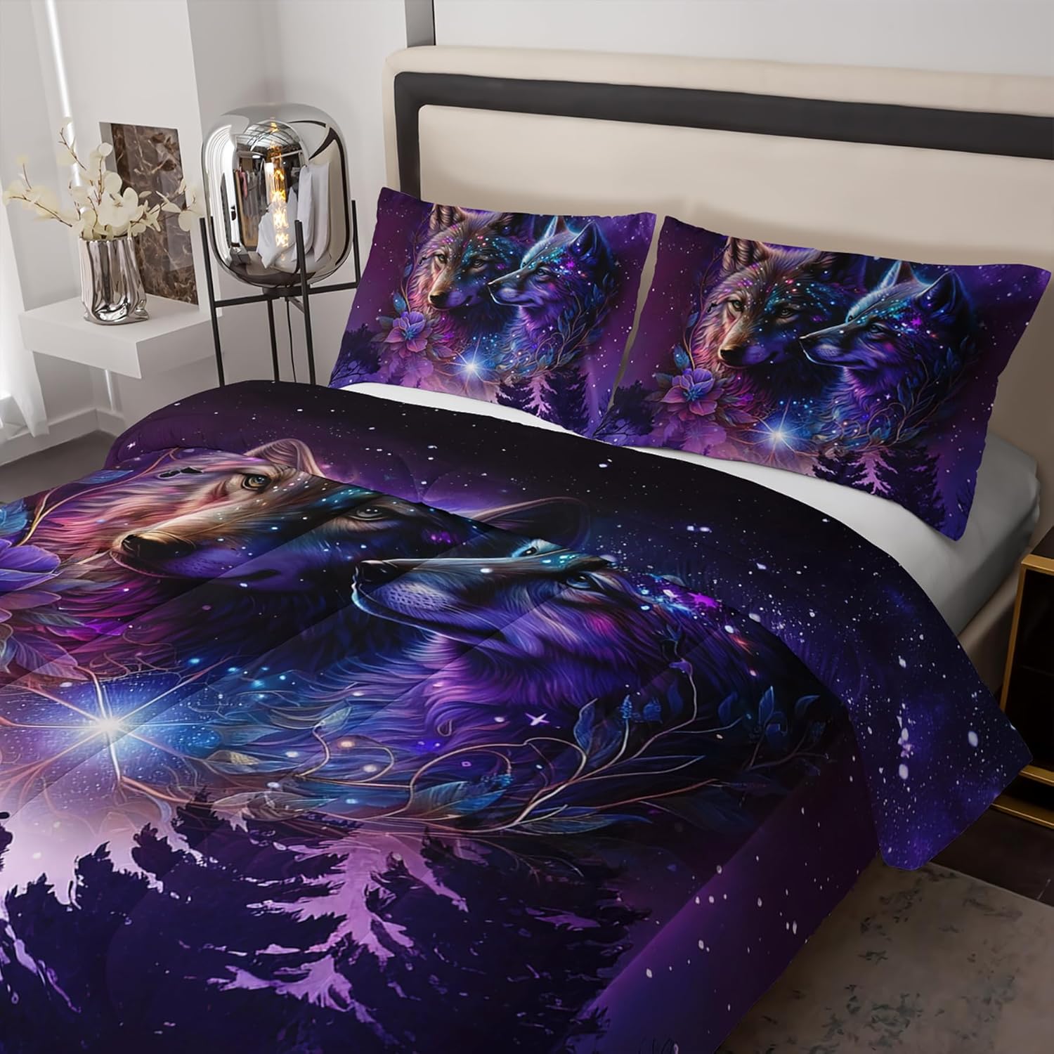 Wolf Bedding Set King Size Comforter Set Camping Theme,King Size Wolf Comforter Bed Set,Wolf Bedding Set King Size Animal Print Comforter Set