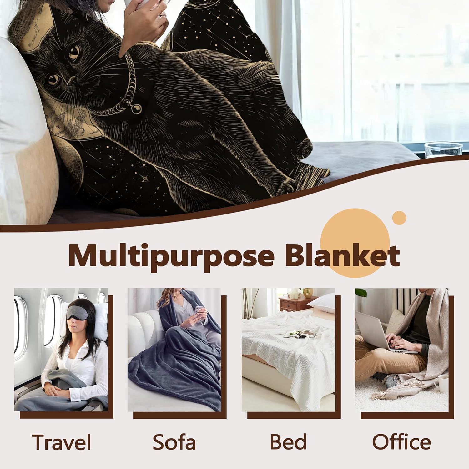 Black Cat Throw Blanket for Couch Home Decoration,Astrology Planets Cozy Fluffy Blanket,Decorative Flannel Fleece Fall Throw for Sofa Living Room Travel,Camping,Naps,Reading50 X 60 Inch