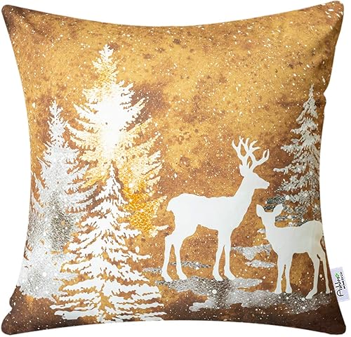 Miniatura 6 de Ashler - Juego de 4 fundas de almohada decorativas de 18 x 18 pulgadas con diseño de copos de nieve azul, reno para vacaciones