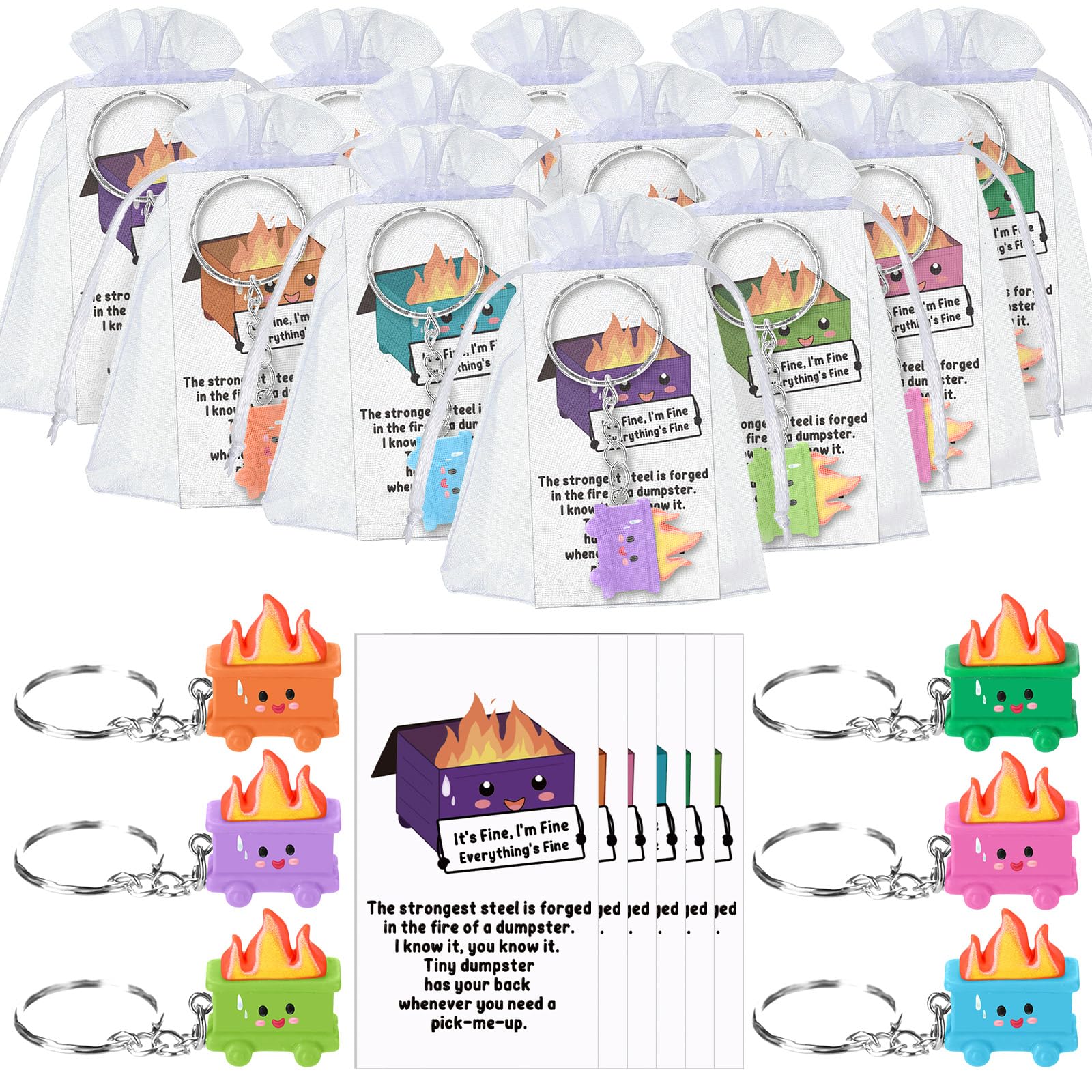 Gemscream 24 Sets Valentines Employee Appreciation Gifts Emotional Dumpster Keychain Funny Sets for Coworker Team Galentine Work Gift (Classic Style)