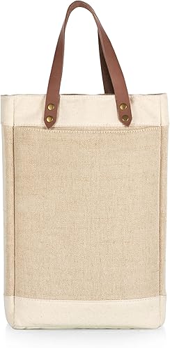 LEGACY - a Picnic Time Brand - Bolsa de vino con aislamiento de yute Pinot de 2 botellas y bolsa de regalo, color beige