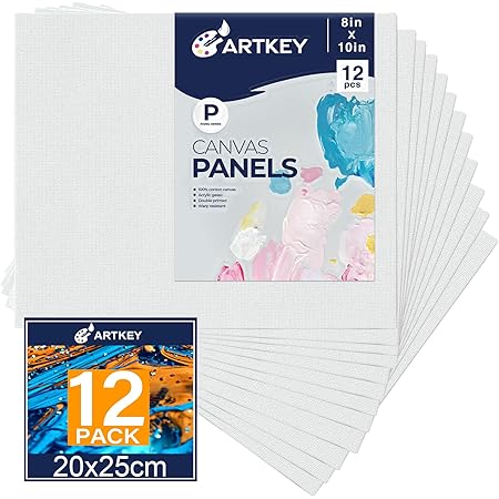 Canvas Panels 8x10 Inch 12-Pack, 10 oz Double Primed Acid-Free 100% Cotton Paint Canvases for Painting, Blank Flat Canvas Board for Acrylics Oil Watercolor Tempera Paints