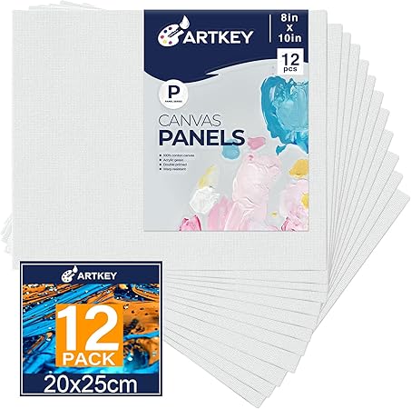 Canvas Panels 8x10 Inch 12-Pack, 10 oz Double Primed Acid-Free 100% Cotton Paint Canvases for Painting, Blank Flat Canvas Board for Acrylics Oil Watercolor Tempera Paints
