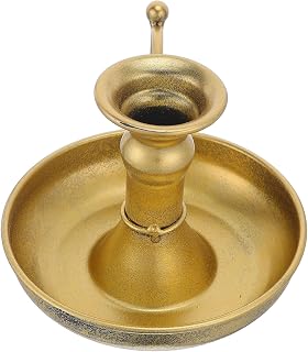 Retro Nordic Copper Candlestick Holder for Christmas Xmas Table Centerpiece | Sturdy Wide Plate Design, Golden Farmhouse Style, Accommodates Candle Sizes, Dining Table Room Decor