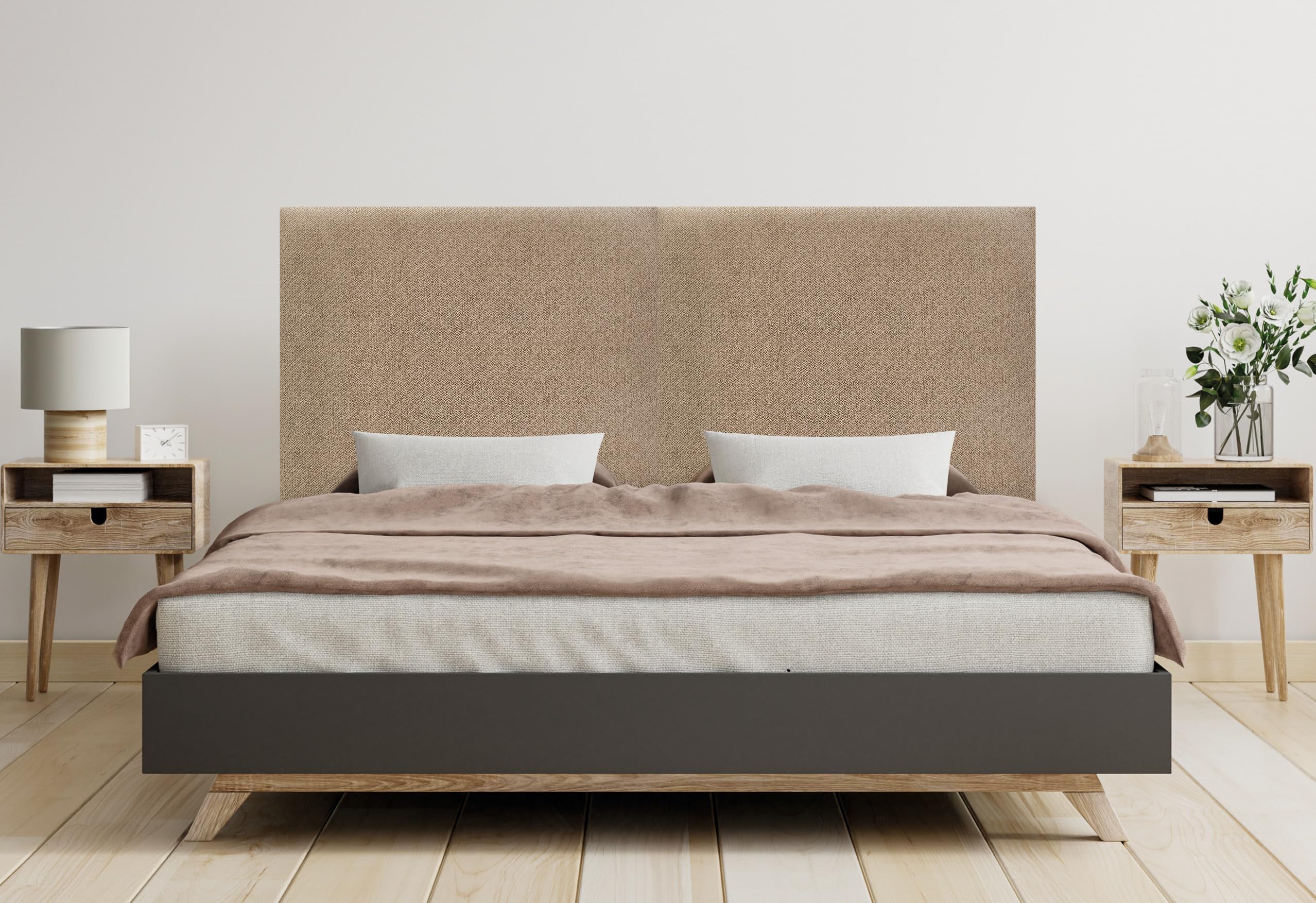 DHOME Testiera in Tessuto Luxury Liscia fino al Pavimento con Spessore di 8 cm Testata Imbottita per Letto Camera da Letto Moderna Top Trending (Golden Wood, 200cm Dual)