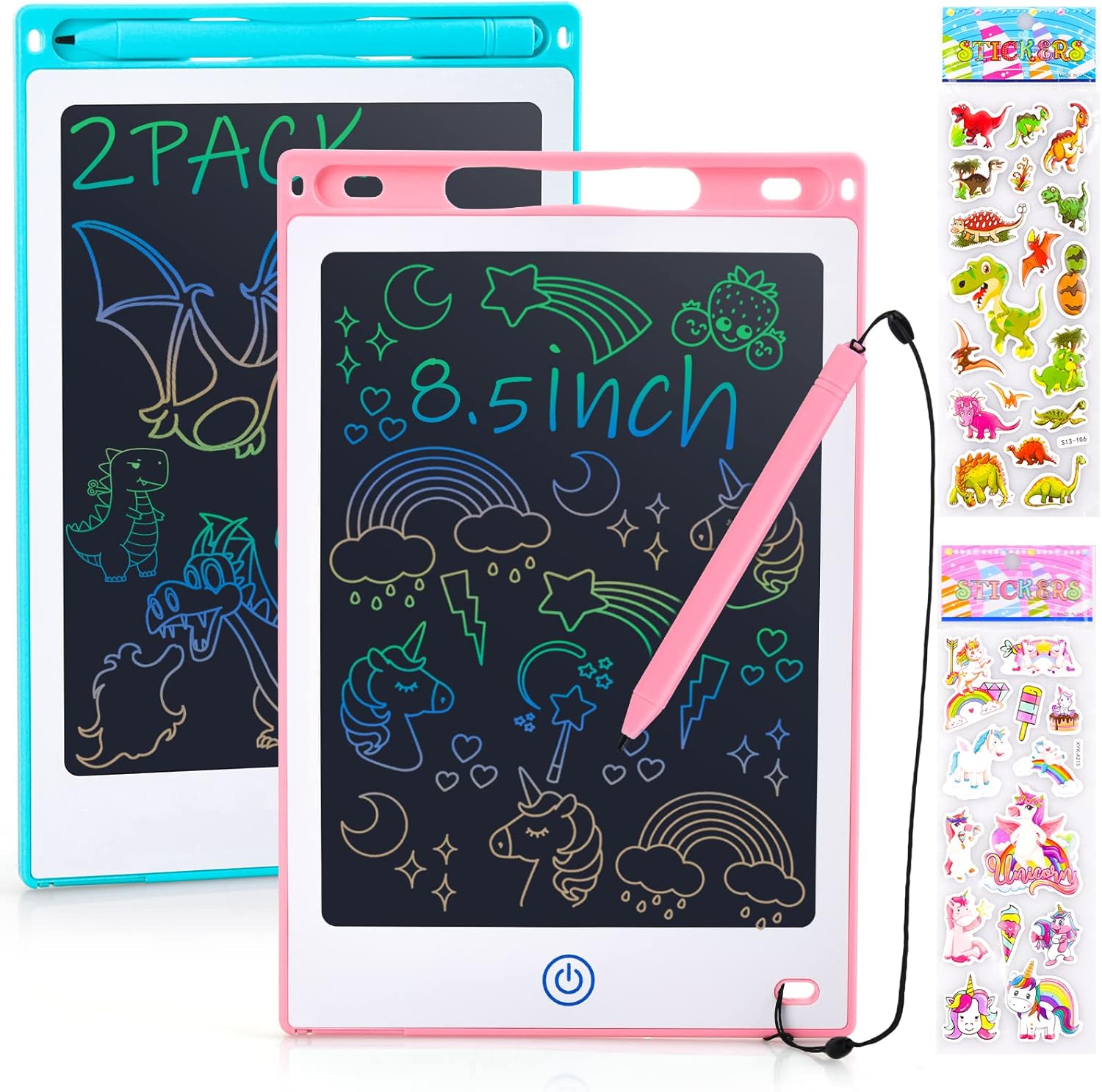 Auney Tableta Escritura Niños, 2 Piezas Pizarra Electrónica Niños Color LCD 8.5 Pulgadas,Pizarra Magica Borrable y Reutilizable para Hogar Escuela Oficina