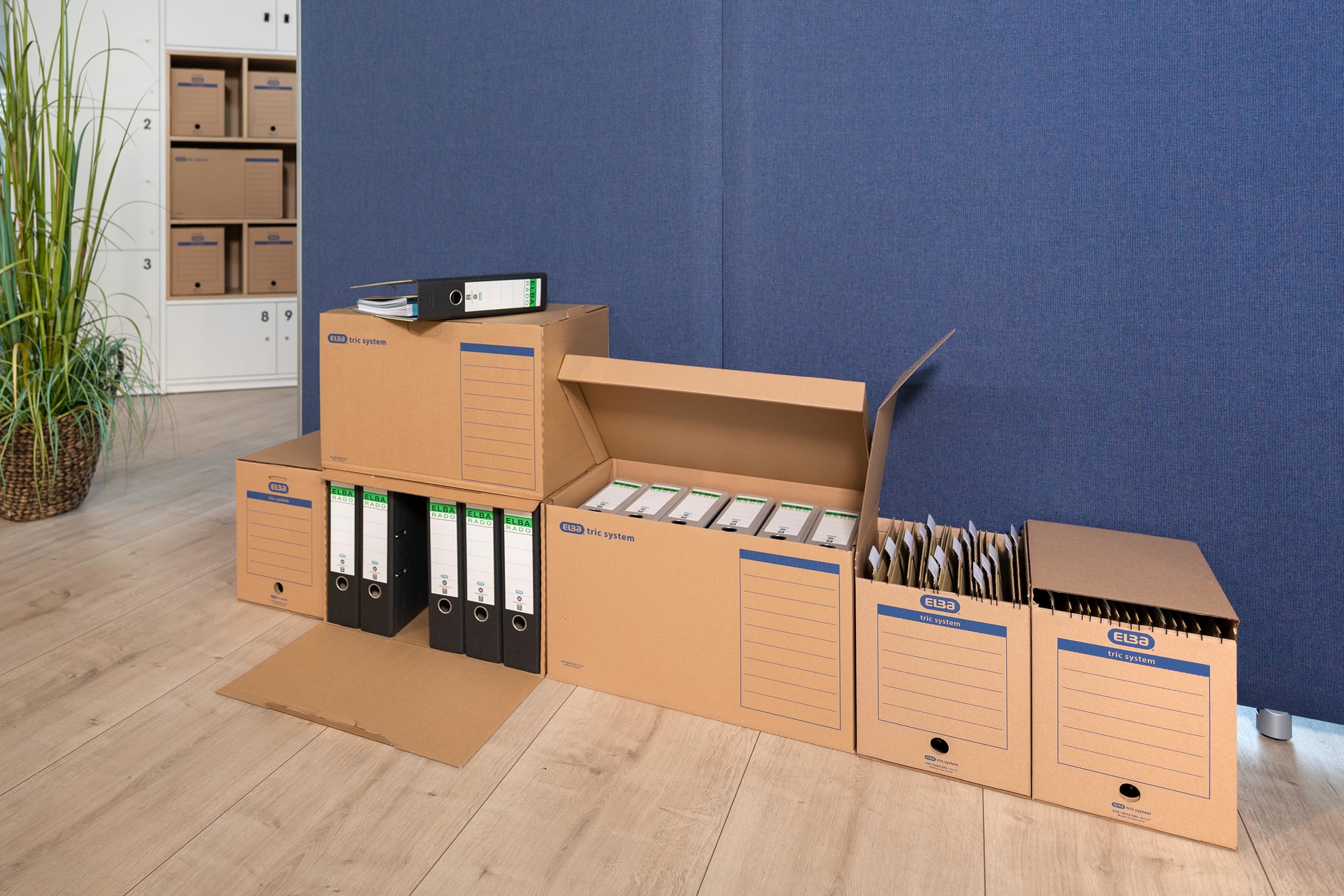 Elba Archivbox mit Klappdeckel und Tragegriffen, für 5 Standardordner, stabile Aufbewahrungsbox, 5 Stück