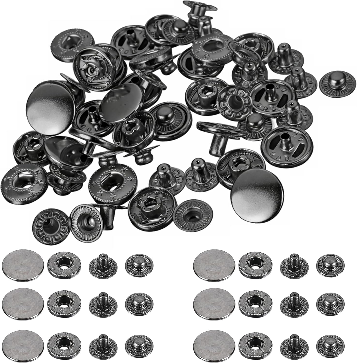 Trimming Shop 17mm S Spring Press Studs 4 Part No-Sew Metal Snaps Buttons Durable & Lightweight Fasteners for Leathercrafts, Repair Clothing, Handbag, Gunmetal, 20pcs
