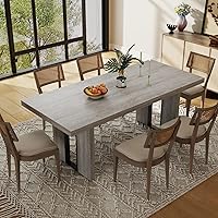 Vista 8 de Auromie Mesa de comedor rústica de 71 pulgadas para 8, mesa de comedor de granja para 6 a 8, mesa de cocina rectangular con patas resistentes
