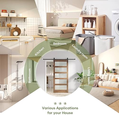 Miniatura 4 de FREDBECK Puerta de granero de cristal de 36 x 84 pulgadas con kit de herrajes para puerta corrediza de granero de 6.6 pies incluido, montaje de