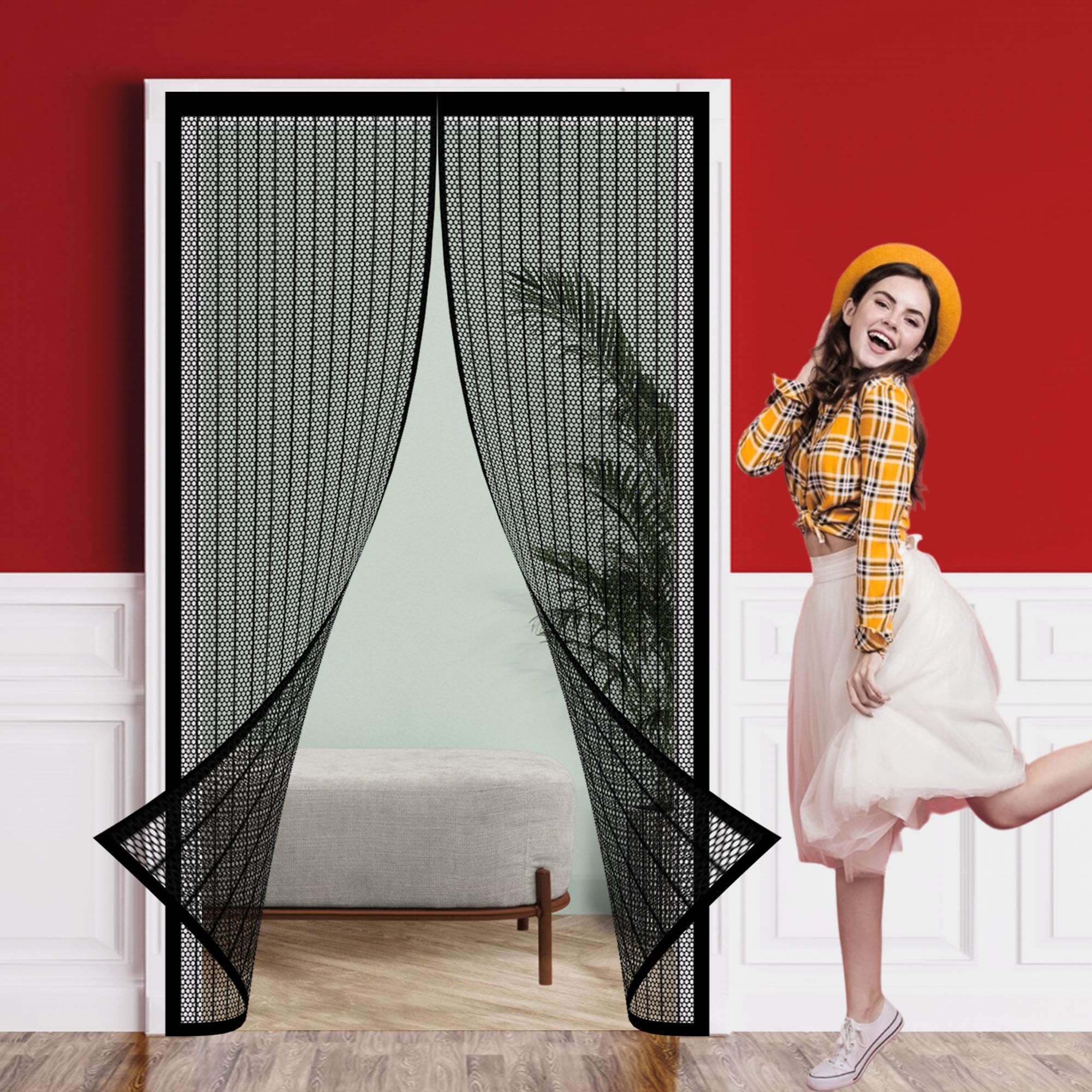 Doguo Black Magnetic Fly Screen For Windows 96 X 203 Cm Anti Mosquito Mesh Fly Curtain Powerful Magnets For French Doors/Sliding Glass Doors/Patio Doors,