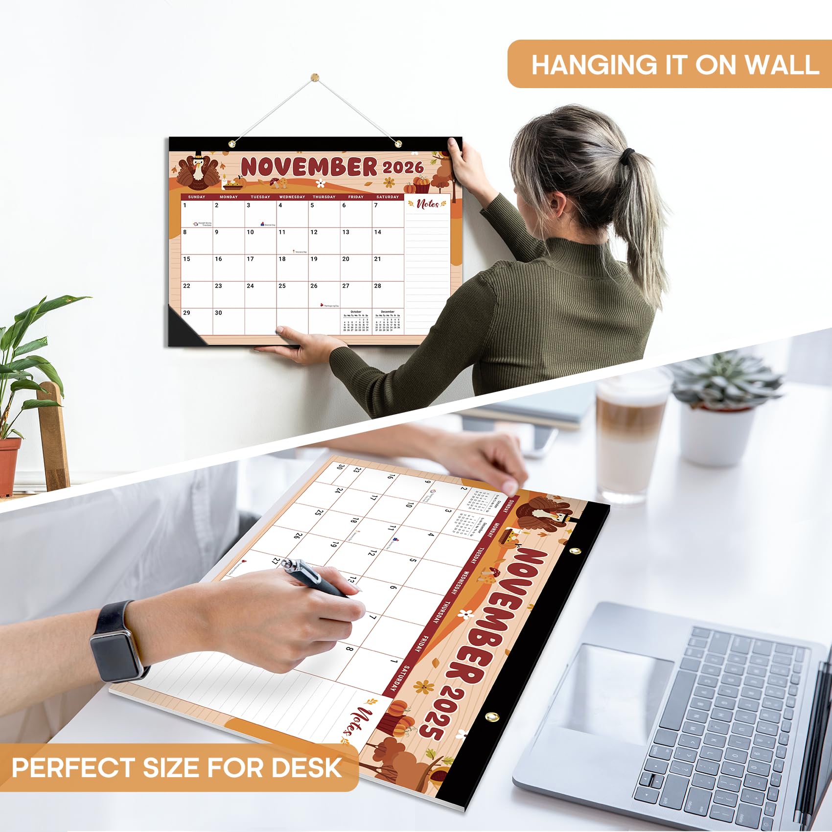 Tischkalender 2025–2026, 21 Monate, Kalender von Oktober 2025 bis Juni 2027, großer 43,2 x 30,5 cm, Desktop/Wand-Monatskalender für Zuhause, Schule oder Büro, Aquarell-Festival