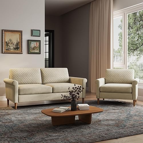 Vesgantti Sofá de 65 pulgadas + silla decorativa de 31.5 pulgadas, sofá de 2 plazas+sillón, sofá de dos plazas híbrido moderno con resortes de