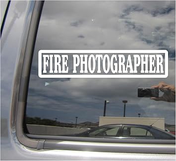 Fire Photographer - Firefighter Fireman - Cars Trucks Moped Helmet Hard Hat Auto Automotive Craft Laptop Vinyl Decal Store Window Wall Sticker 10051