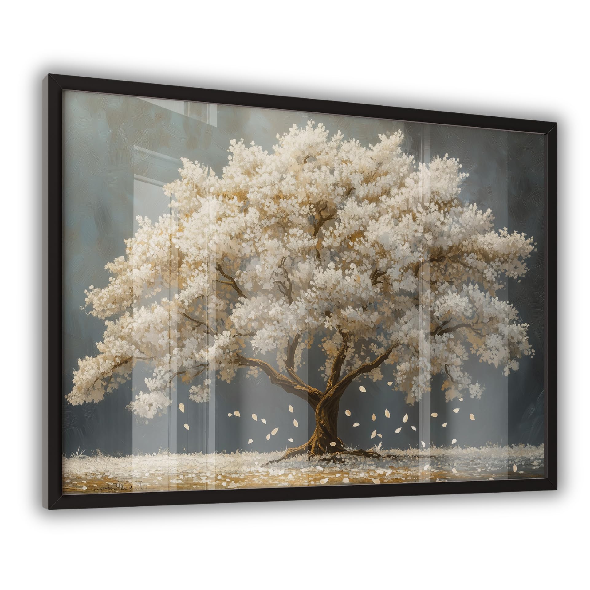 MJ-GRAPHICS® 91,5x61cm Poster Baum Weiß Gold XXL großes Bild Wandbild Kunstdruck Modern Landschaft Wohnzimmer Wanddeko Kunstdruck Design Bild auf Poster für Wohnzimmer Büro ungerahmt