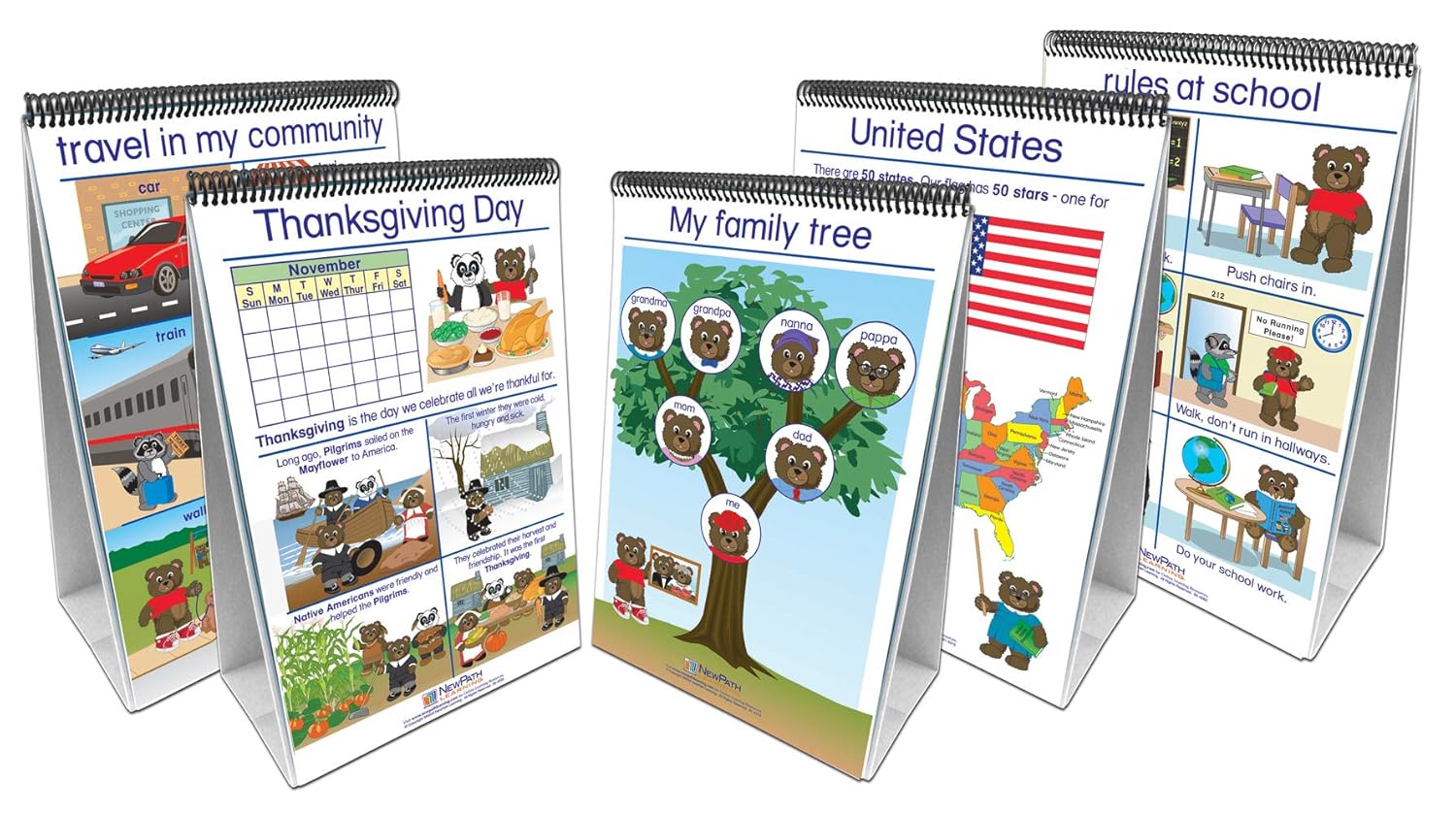 NewPath Learning 35-0035 Social Studies Readiness Flip Chart Set, Age 3 to 7, English (Pack of 5)