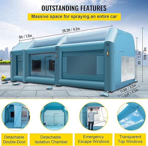 Miniatura 78 de VEVOR Cabina de pintura inflable portátil, cabina de pulverización inflable de 13 x 8 x 8 pies, tienda de campaña de pintura para automóvil