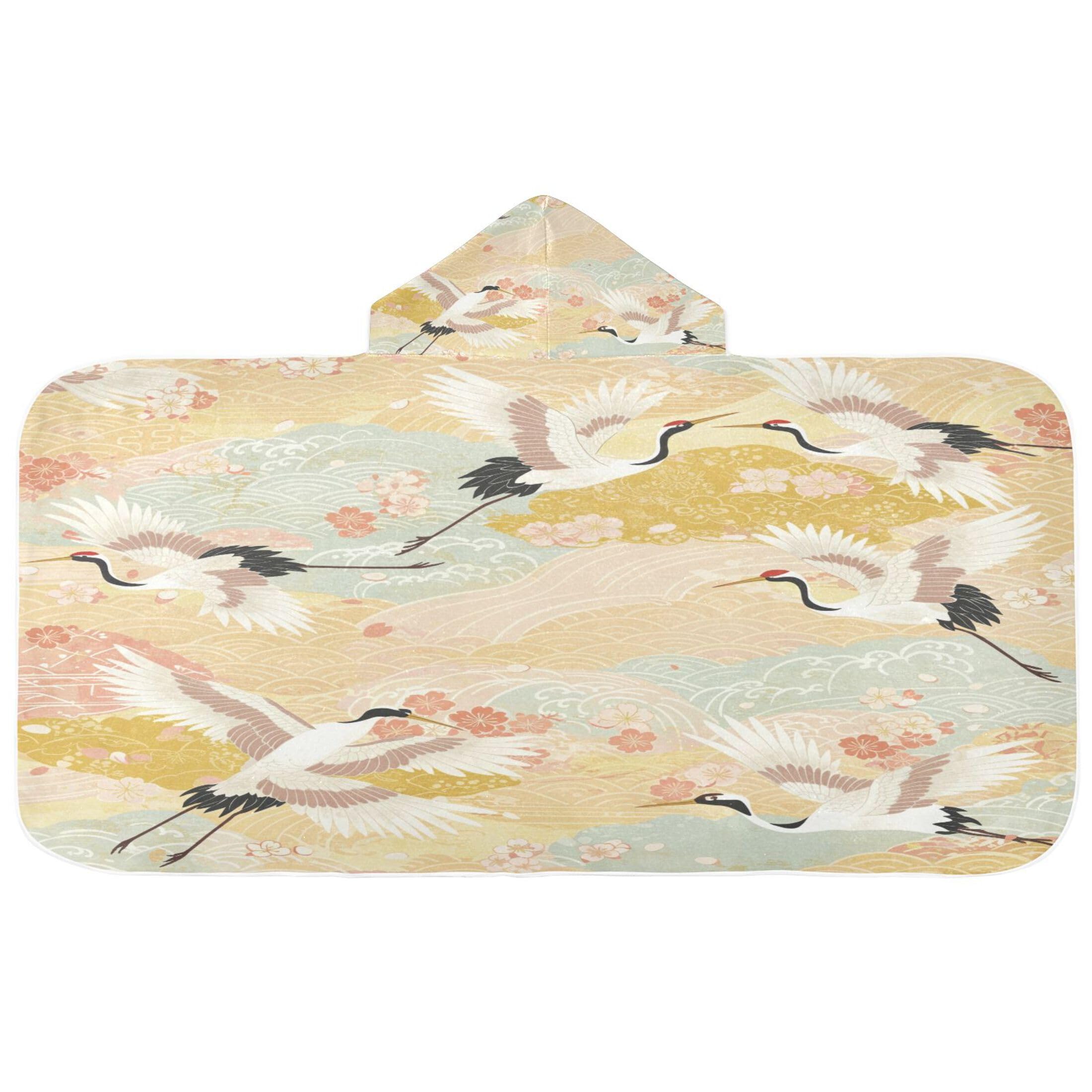 Fuauuyl Japanese Crane Hooded Baby Bath Towel Soft & Breathable Towel for Newborns Infants Toddlers, Nursery Essential
