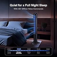 Vista 6 de Emerson SmartVoice 40” Bladeless Tower Fan, Offline 40+ Voice Control Commands, No APP, No WIFI, No Setup, 70° Oscillating, 3 Speeds, 15-Hr Timer
