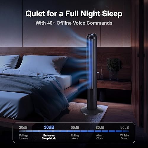 Miniatura 6 de Emerson SmartVoice 40” Bladeless Tower Fan, Offline 40+ Voice Control Commands, No APP, No WIFI, No Setup, 70° Oscillating, 3 Speeds, 15-Hr Timer