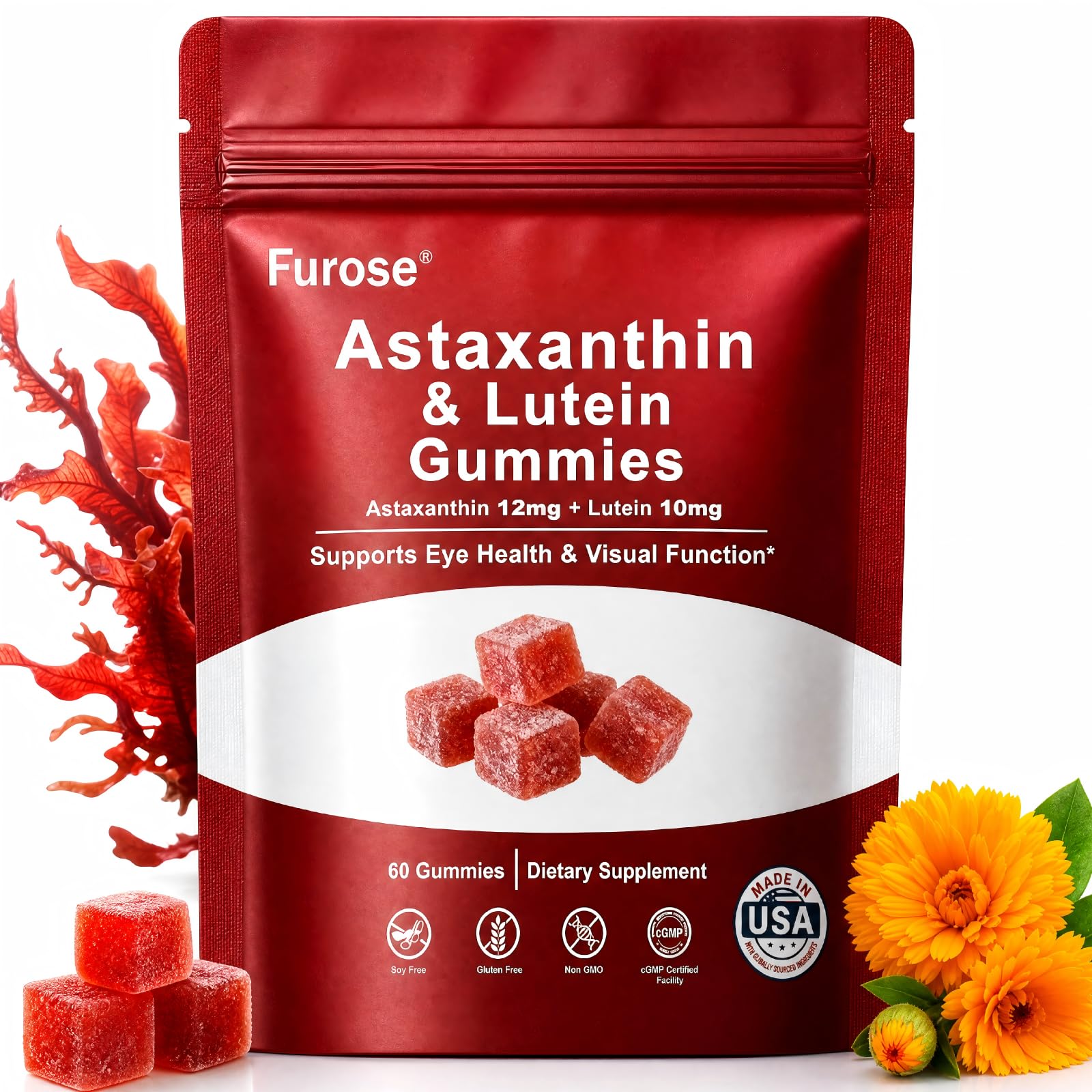 Astaxanthin 12mg & Lutein Gummies, Strength Quadruple Nutrient Antioxidant
