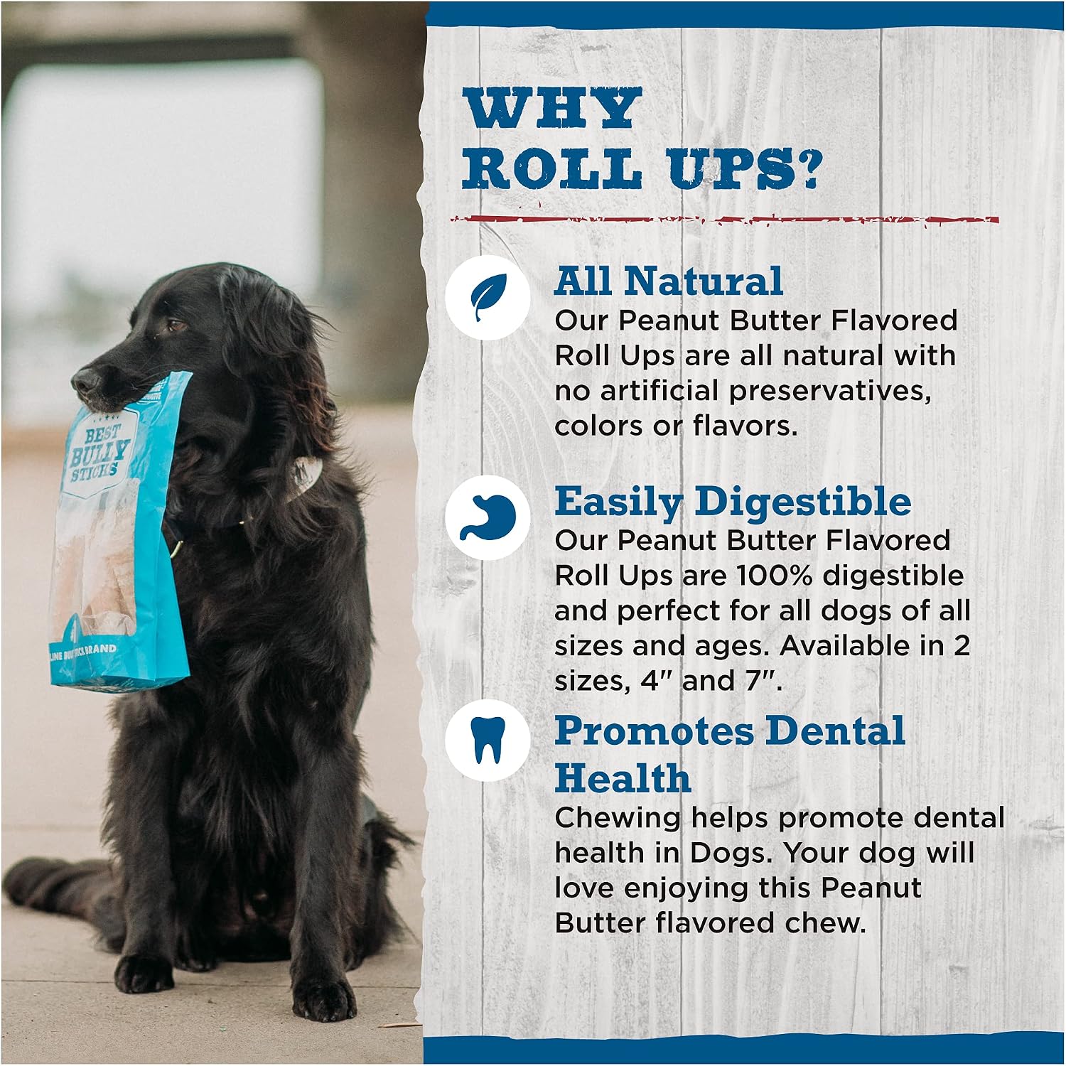 Best Bully Sticks Peanut Butter Roll Ups for Dogs - 7 Inch 4 Count (Pack of 1) - All-Natural, Easily Digestible - Small Breeds