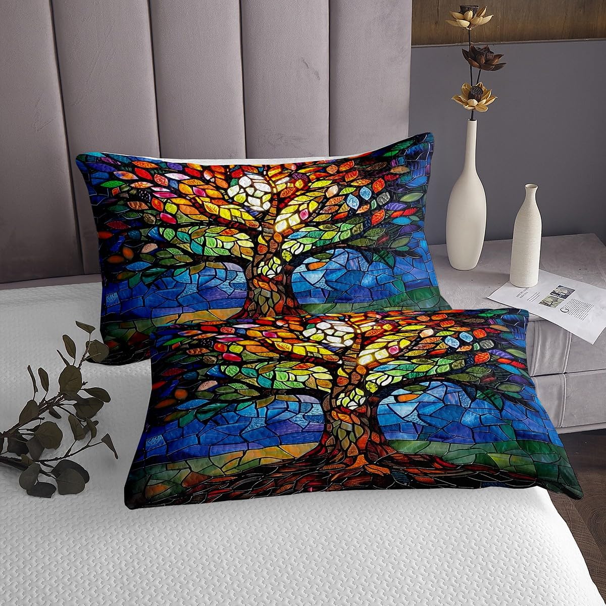 Colcha de estilo barroco bohemio exótico tamaño King, 3 piezas con 2 fundas de almohada, edredón de microfibra transpirable con diseño de árbol de la vida