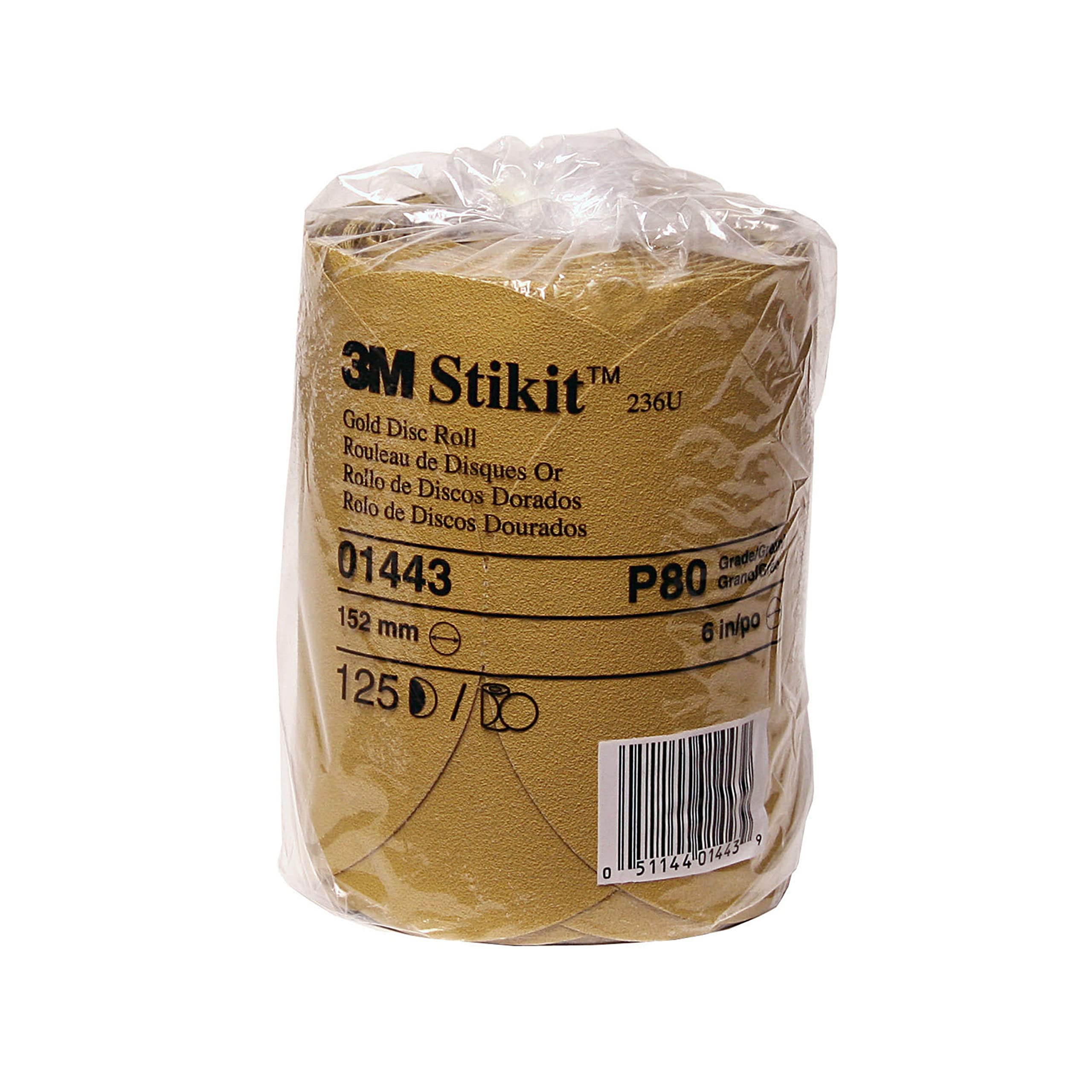 3M Stikit Gold Disk Rulo 236U, 01443, 6 inç, P80 Sınıfı, Rulo Başına 125 Disk, Otomotiv Aşındırıcılar