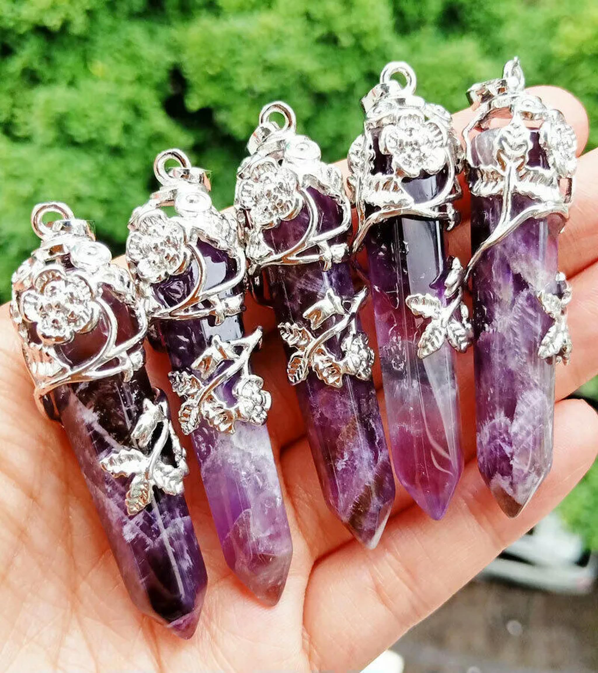 Pendentifs améthyste en rose x10 pour création bijoux